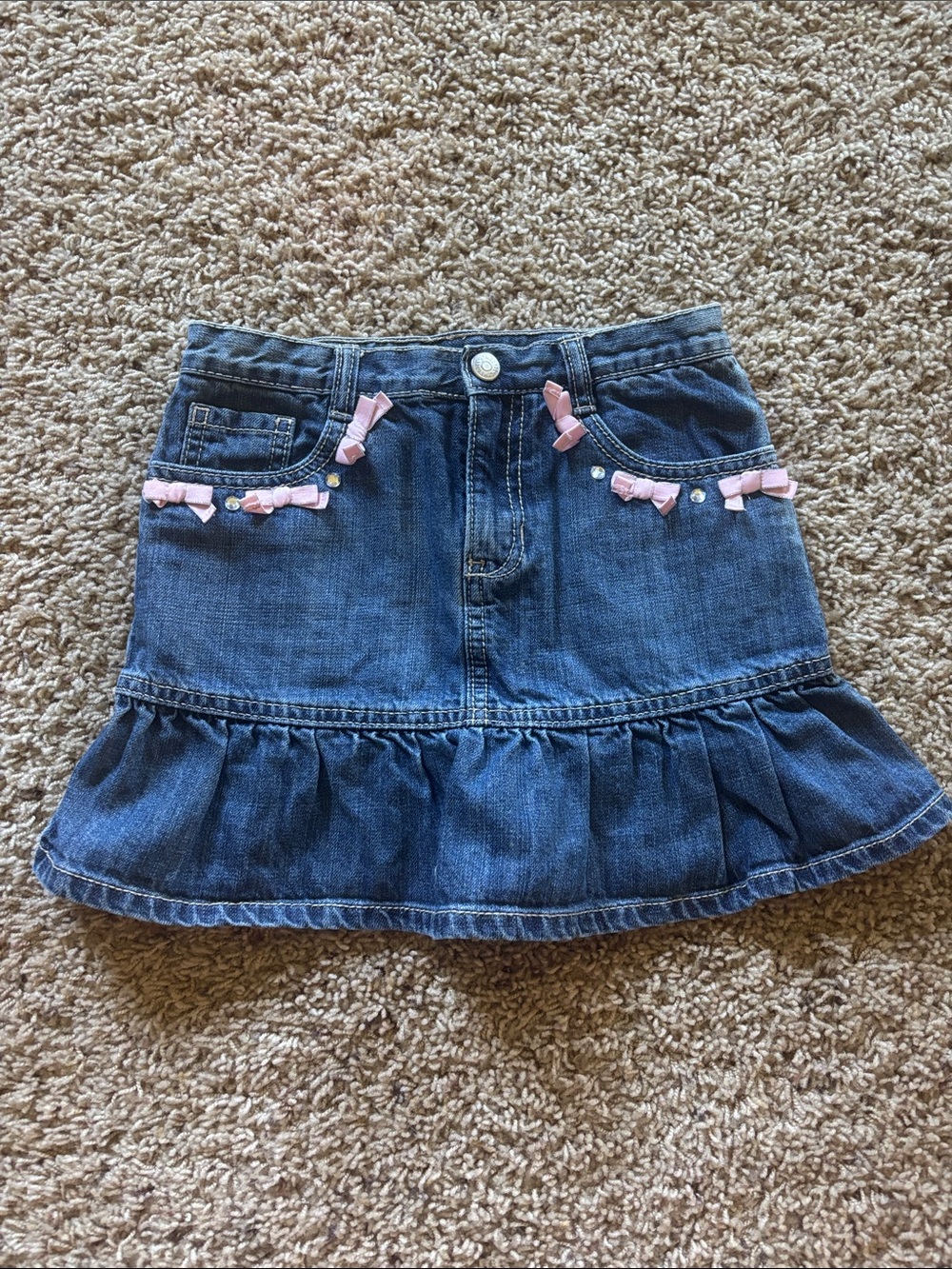 Denim Ruffle Skirt (with shorts inside) with Pink Bow Accents